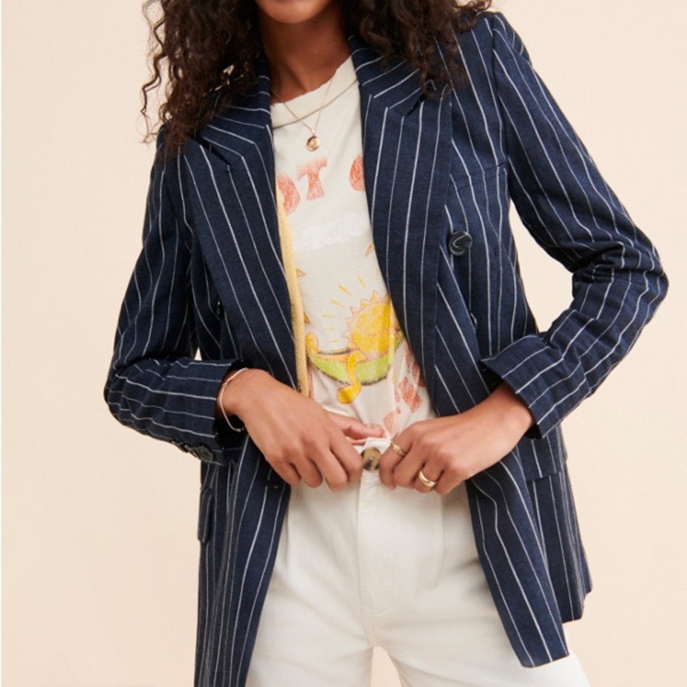 Free People Navy Pinstripe Blazer